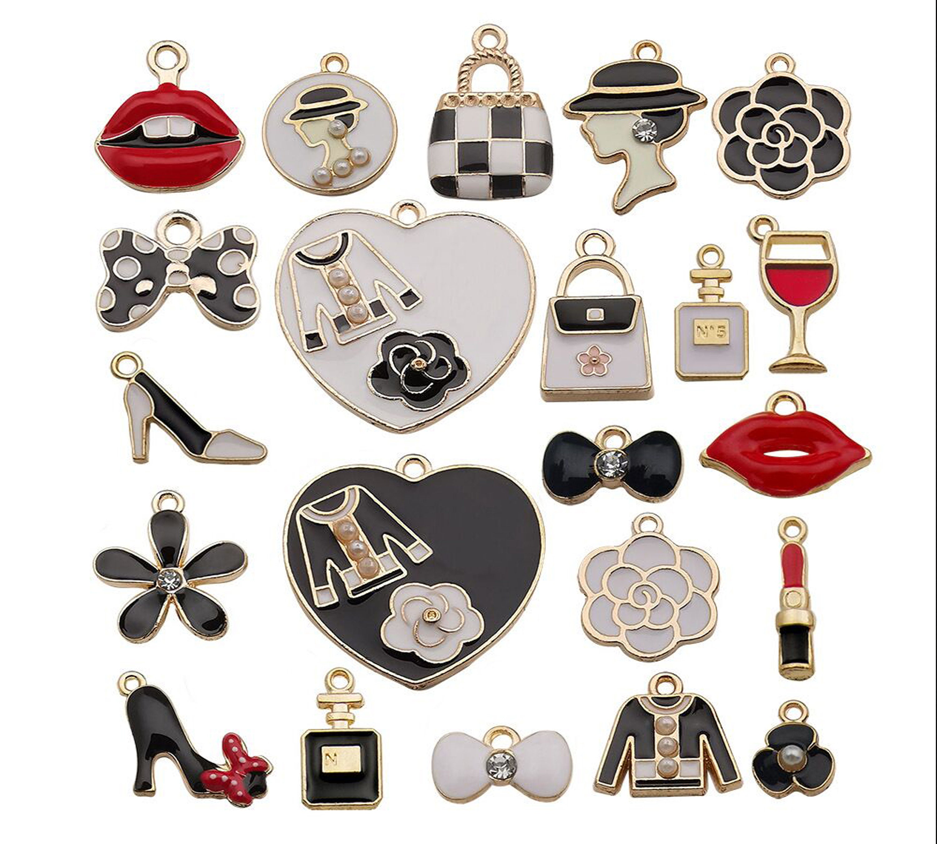 Bulk 100 Enamel Charms, Mixed Jewelry Charms, Gold Plated Metal Charm Pendant Collection, Assorted DIY Bracelet Charms