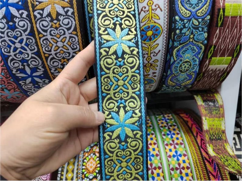 5cm Width Ethnic Flower Jacquard Ribbon Trim, Geometric Woven Ribbon ...