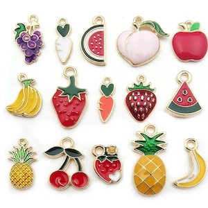 30 Mixed Enamel charms, Fruits style Gold plated metal charms jewelry charms, jewelry bracelet earring charms collection
