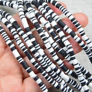 1 strand white and black mixed Polymer Clay disc beads, Fimo Vinyl beads, Heishi beads, DIY bracelet beads 4mm