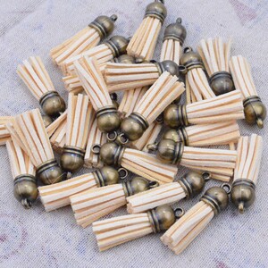 1.5&#39;&#39; mini tassels, 50 pcs light yellow faux suede leather tassel with antique bronze cap, DIY tassel Decoration