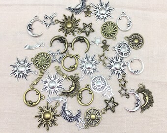 Gemengde 80 antieke bedels, Space Theme Jewelry-bedels, diverse Sun Moon Star-bedelcollectie