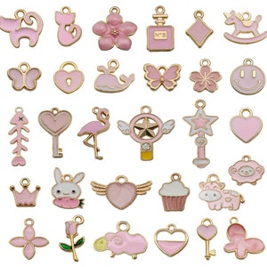 30 assorted charms Pink Enamel charms Pink Theme Enamel charm collection jewelry charm crafts