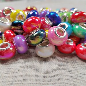 Mixed of 50 large hole beads, European beads, Large hole spacers beads for DIY European bracelet, Iridescent acrylic bead charms