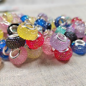 Pack of 50 mixed Iridescent Bumpy dots large hole beads, European Beads, Acrylic Large hole spacer beads for DIY jewelry bracelets