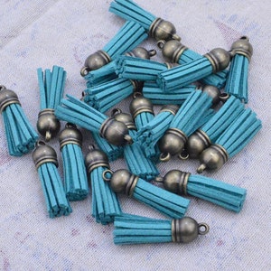 1.5&#39;&#39; mini tassels, 50 pcs wholesale Tassel charms, Jade faux suede leather tassel with antique bronze plastic cap