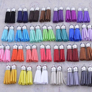 50 Assorted color Tassels, faux Suede leather tassles, leather tassels, suede tassels, tassels for keychains, 1.5'' mini tassels, tassel cap image 2