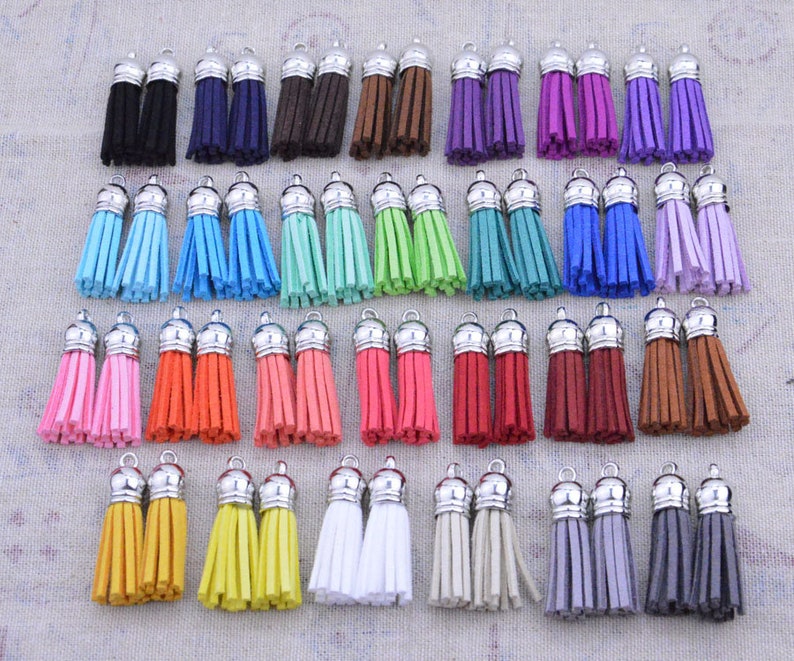 50 Assorted color Tassels, faux Suede leather tassles, leather tassels, suede tassels, tassels for keychains, 1.5'' mini tassels, tassel cap image 2