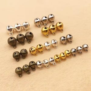100 st 6 mm/8 mm/10 mm mini metallklockaberlock, rund Jingle Bell i zinklegering, guld/silver/vit K/antikbrons