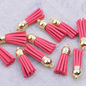 50pcs x 1.5&#39;&#39; mini tassels, La Rosa tassel charms, faux suede leather tassel with gold plastic cap