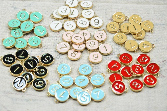 Number Enamel Pendant, Enamel Number Charms, Number Pendant Round