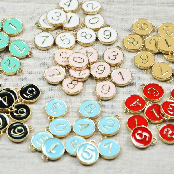 10 PCS/1 set Enamel Number charms, double sided number disc charms, round number pendant 12mm