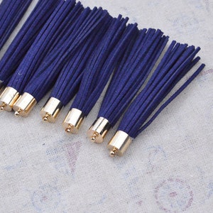 3.25'' large tassels, Navy faux suede leather tassel with gold metal cap