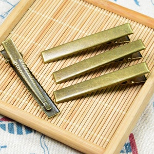 50 pcs flat metal clips, antique bronze alligator hair clips 57x8mm