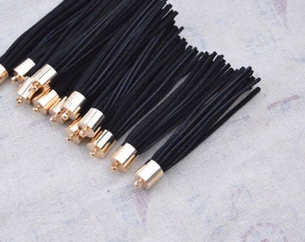 20pcs 3.25'' large black tassel charms, faux suede leather tassel with gold copper cap, tassels for keychains, DIY tassel Decoration