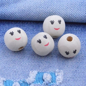 20pcs wooden balls, smiling face painted round wooden beads, wood smile beads 18mm