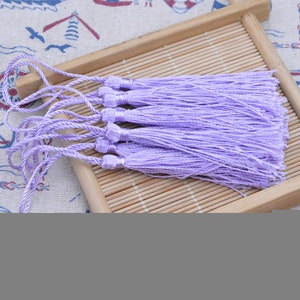 50 pcs silk tassels, tassel charms for keychains, 3.0'' Lt. Orchid silk fringe tassel with 2.0'' cord