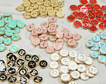 Enamel Letter charms, Double sided Oil drop Alphabet Letters, 10 PCS Pick your letter & color/1 set-26 letter coins