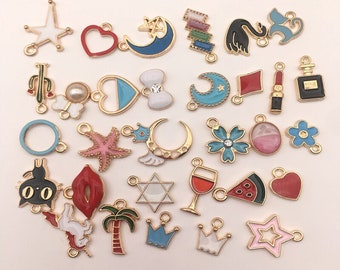 Collection 23 Enamel Charms, Assorted Charms, Gold Plated Alloy