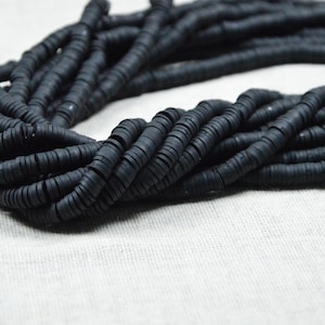 6mm Black Polymer Clay disc beads, African Vinyl HeiShi beads