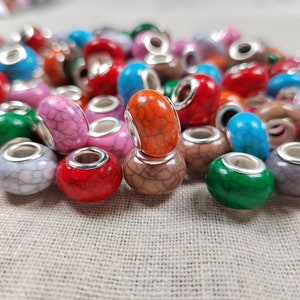 50 pcs marbled acrylic beads. large hole beads European beads mixed large hole spacer beads for DIY bracelet