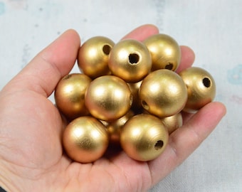 10 pcs/50 pcs round wood beads, 20mm gold painted wood ball
