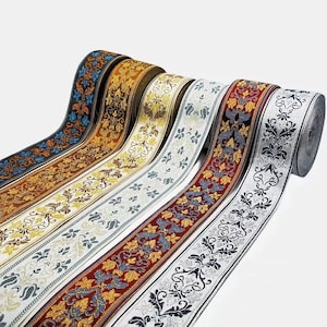 6cm width Metallic Flower Jacquard ribbon, Ethnic Flower woven ribbon Jacquard trim, Sewing craft ribbon lace border