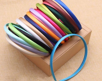 10 pcs satin headbands, 10mm satin covered plastic headbands, plastic hair band, 22 colors, choose your color