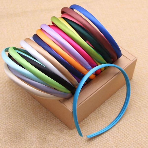 10 bandeaux en satin, bandeaux en plastique recouverts de satin de 10 mm, serre-tête en plastique, 22 couleurs, choisissez votre couleur