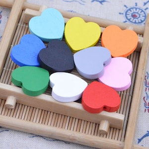 50pcs Assorted color wooden hearts, painted heart shape wooden beads 25x24mm