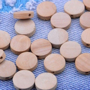 20pcs flat round wooden beads, 10mm Unfinished Mini wooden discs