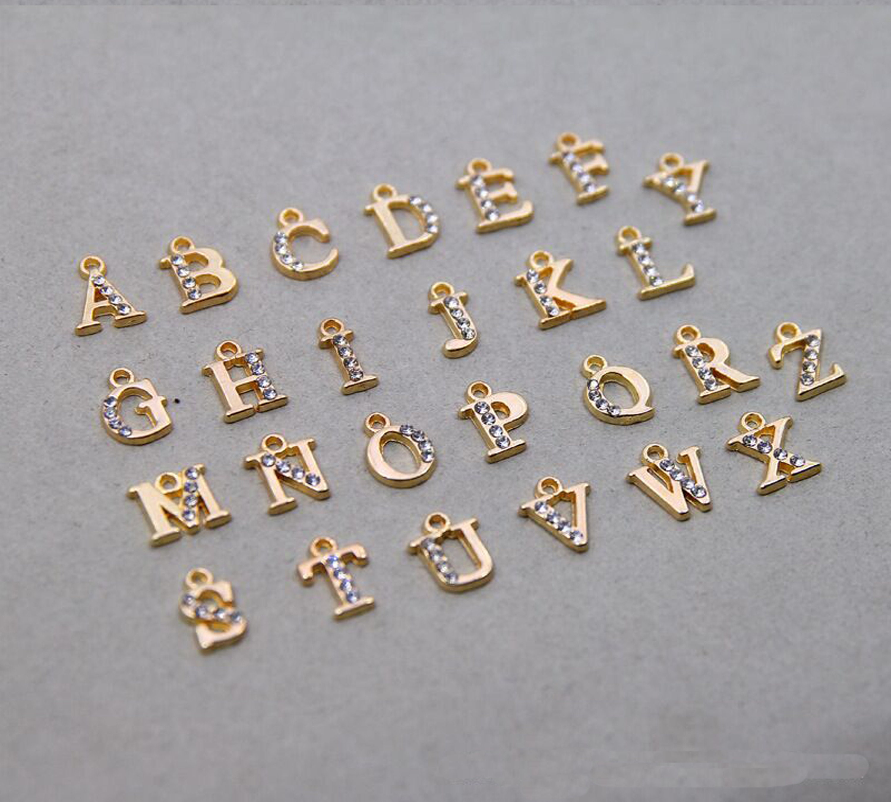 1 Full 26 Pcs Glitter Rhinestone Letter Charms Shiny Gold Etsy