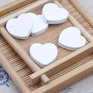 50pcs White wooden hearts, White heart shape wooden beads 25x24mm