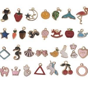 Collection 30 Enamel charms, Gold plated oil drop alloy charms DIY Assorted charms for Jewelry making