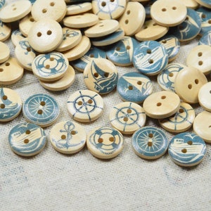 20PCS wooden buttons, Nautical Theme wood buttons, Round buttons 15mm
