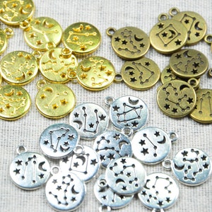 1 Full set 12 PCS Zodiac charms, Silver/Gold/Antique bronze alloy Zodiac signs Zodiac disc pendants, DIY jewelry supply