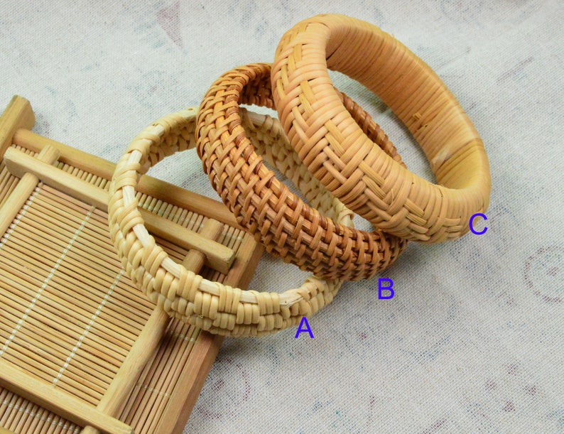 Bracelets en rotin tissés à la main, bracelets en rotin naturel, grand bracelet en paille de bois rond en rotin image 2