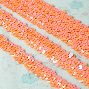 20mm/30mm/48mm width Iridescent Orange Sequin trim, Holigraphic stretch sequin ribbon sewing trim, Elastic sequin border costume decoration