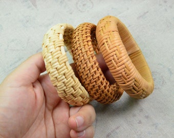 Bracelets en rotin tissés à la main, bracelets en rotin naturel, grand bracelet en paille de bois rond en rotin