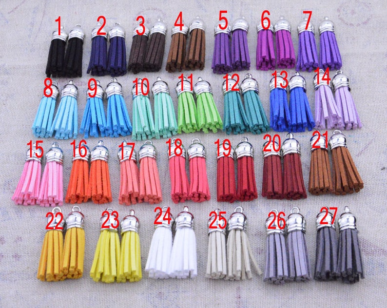 50 Assorted color Tassels, faux Suede leather tassles, leather tassels, suede tassels, tassels for keychains, 1.5'' mini tassels, tassel cap image 1