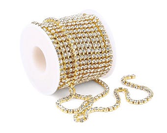 2 mm / 2,5 mm / 2,8 mm / 3 mm / 4 mm klare Strasskette, Messingkrallenkette mit glitzernden Kristallen, hochwertige dichte Strassbandkette