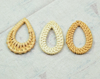 4pcs handwoven rattan teardrops, natural rattan teardrop charms rattan earring charms, woven by hand