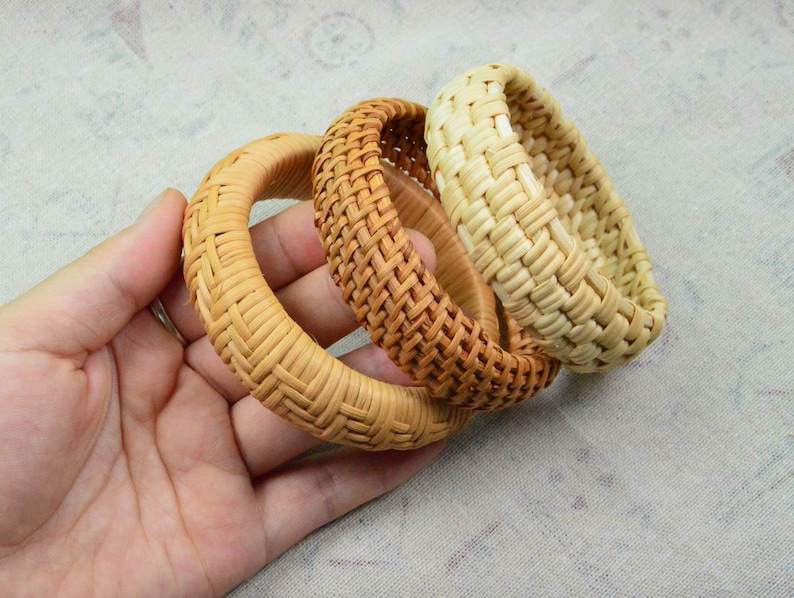 Bracelets en rotin tissés à la main, bracelets en rotin naturel, grand bracelet en paille de bois rond en rotin image 3