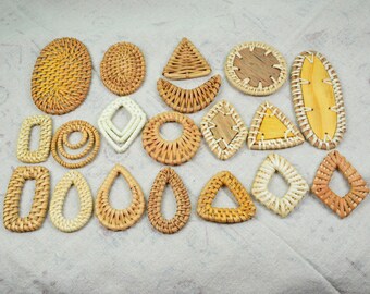 4pcs handwoven rattan charms, natural rattan earring charms, wooden straw jewelry rattan findings