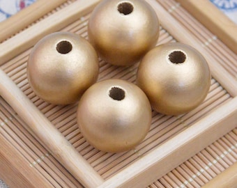 20 pcs/50 pcs gold wooden balls, round wooden beads, gold round beads, Geometric jewelry beads 25mm