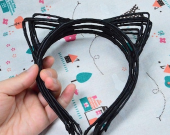 10 Stück Katzenohren-Stirnband, schwarz Satin umwickeltes Metall Katzenohren-Stirnband 4 mm DIY Haarschmuck