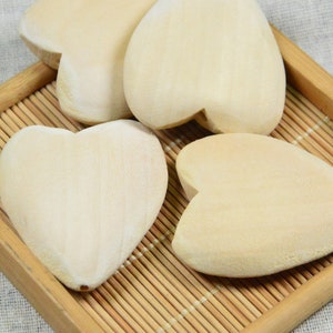 10 pcs large wooden hearts, Unfinished heart shape wooden beads, wood heart charm 41x50mm