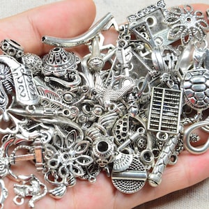 50 PCS/100 PCS Bulk Assorted antique silver metal charms, Jewelry alloy charm pendant collections DIY supply