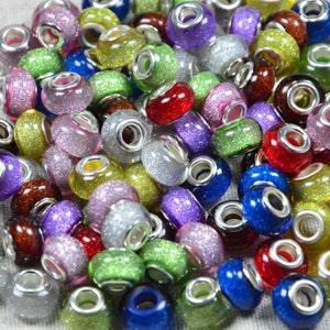 20 pcs/50 pcs Holographic glitter large hole beads, European beads, European style spacer beads for DIY bracelets