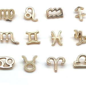 BULK 1 full set 12 PCS Gold plated Alloy Zodiac charms, Astrology Zodiac signs, bracelet necklace Jewelry charm supply